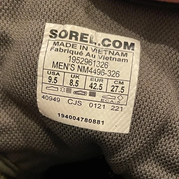 Sorel Men's Boots Gray with Yellow Soles 9.5 - Picture 10 of 10